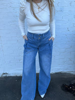 Adorned Pleated Wide Leg Jeans