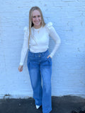 Adorned Pleated Wide Leg Jeans