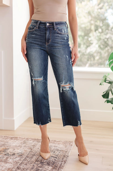 Judy Blue High Rise Distressed Wide Leg Crop Jeans PREORDER